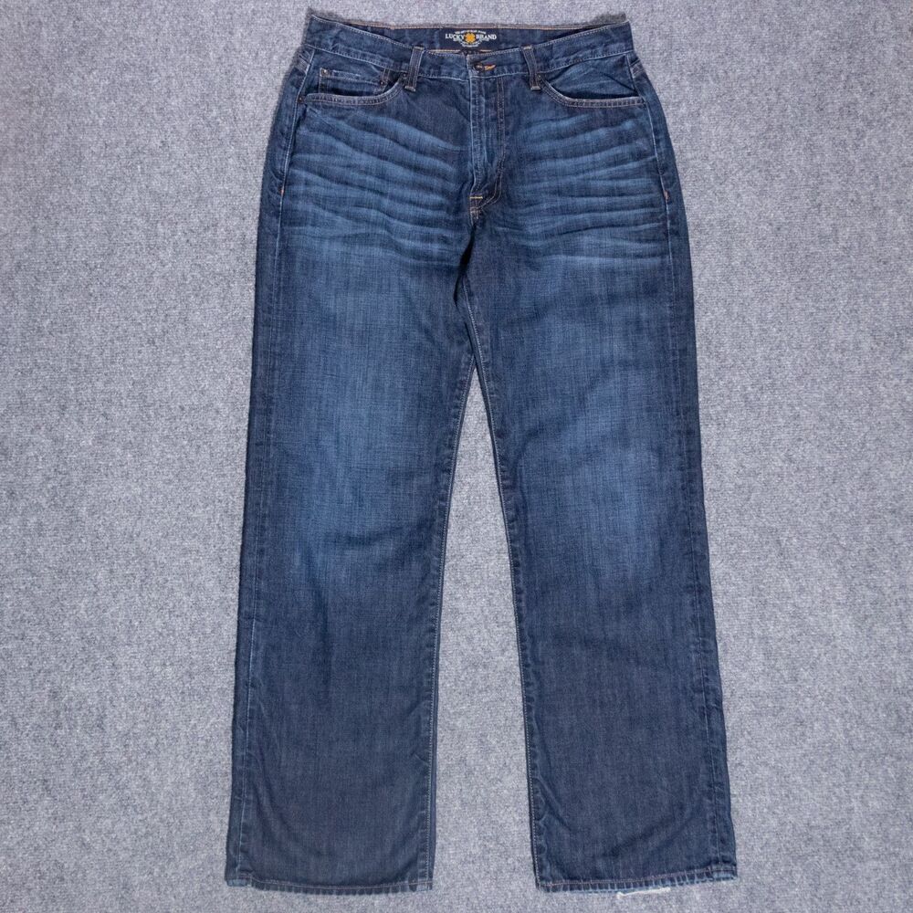 Lucky Brand Men's 181 Relaxed Straight Jeans 33x32 Dark Wash Denim Whiskered